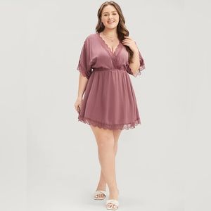 Solid Pocket Lace Scalloped Trim Ruffles Sleep Dress